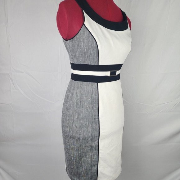 White House Black Market White Gray Black Sleeveless Knee Length Dress - 0 - Picture 3 of 12